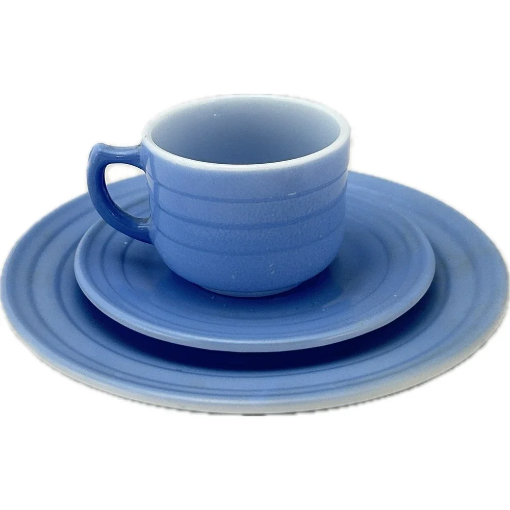 Vintage Blue Hazel Atlas Little Hostess 3 Piece Tea‎ Set Pastelware